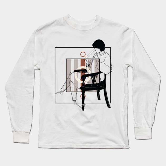 Sitting and looking at my mobile version 2 Long Sleeve T-Shirt by Frajtgorski